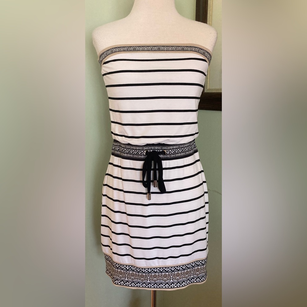 White House Black Market Strapless Mini Dress Sundress Blouson striped size XS